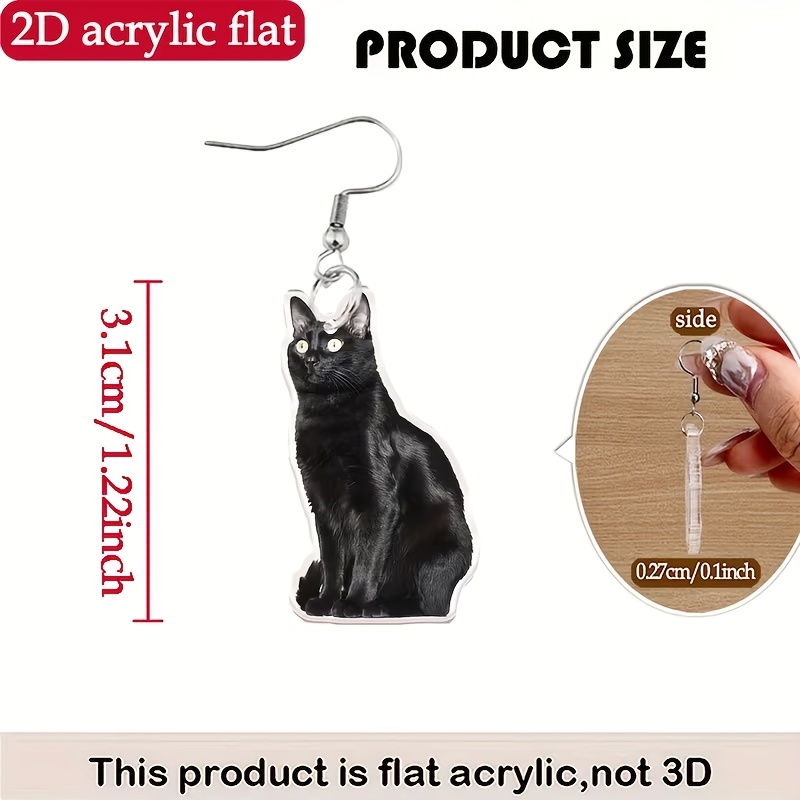 Cute Cartoon Black Kitten Earrings, Summer Gift